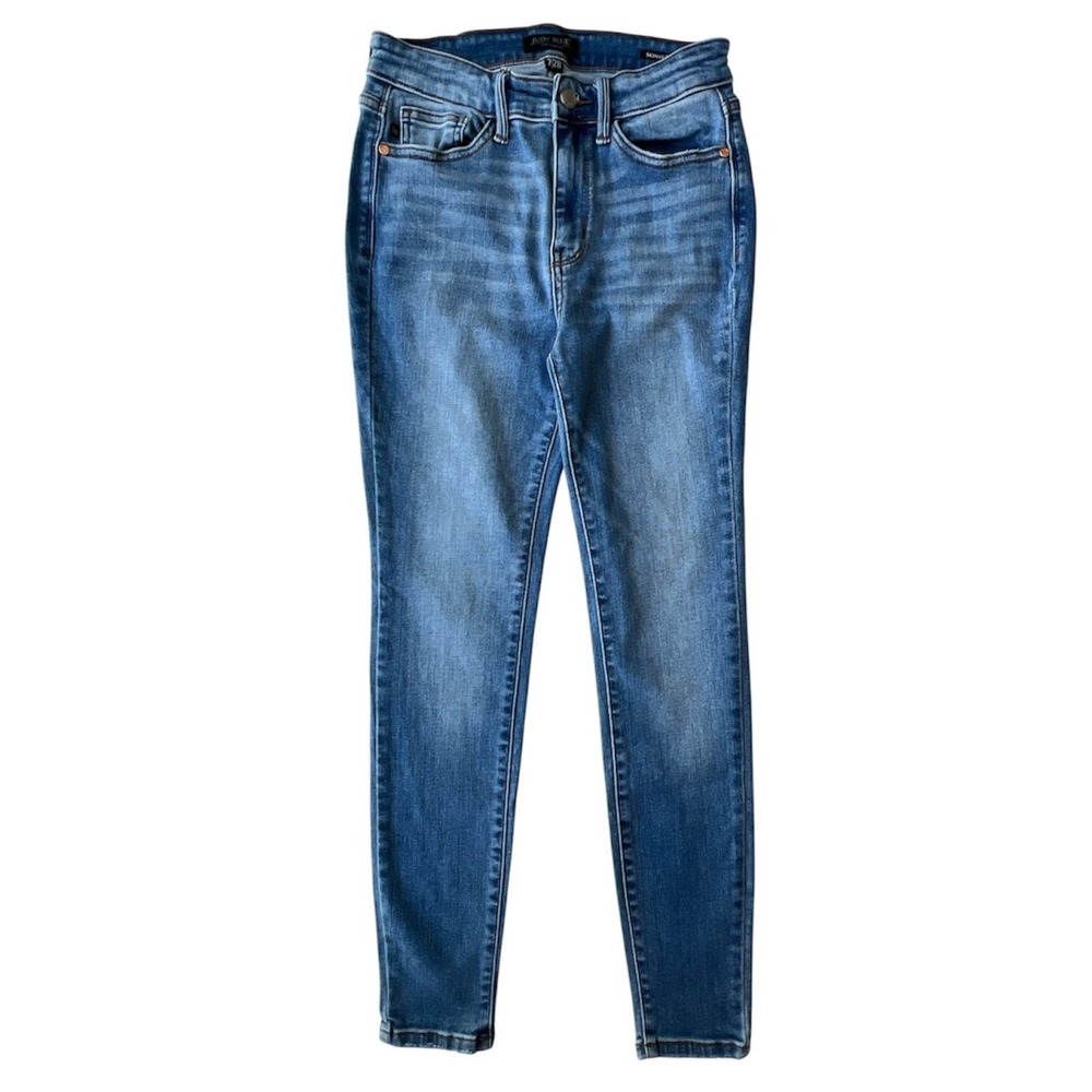 Judy Blue Jeans 7 28 Womens Medium Wash Distressed Stretch Denim Trendy Skinny